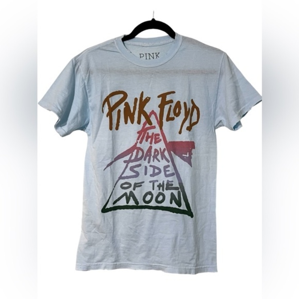 Pink Floyd Dark Side of the Moon distressed‎ tee shirt top baby blue Size small